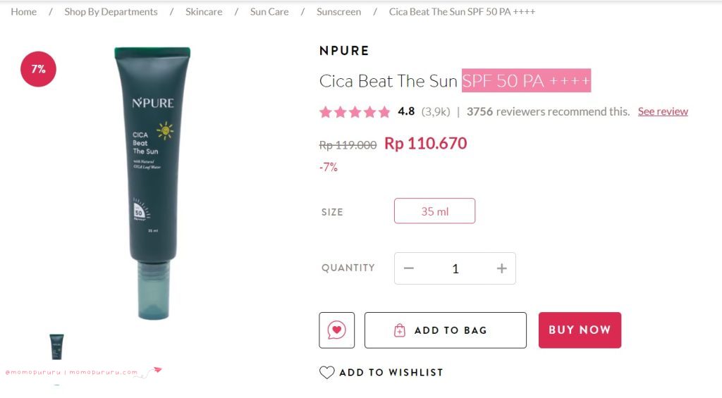 Harga NPure Cica Beat the Sun