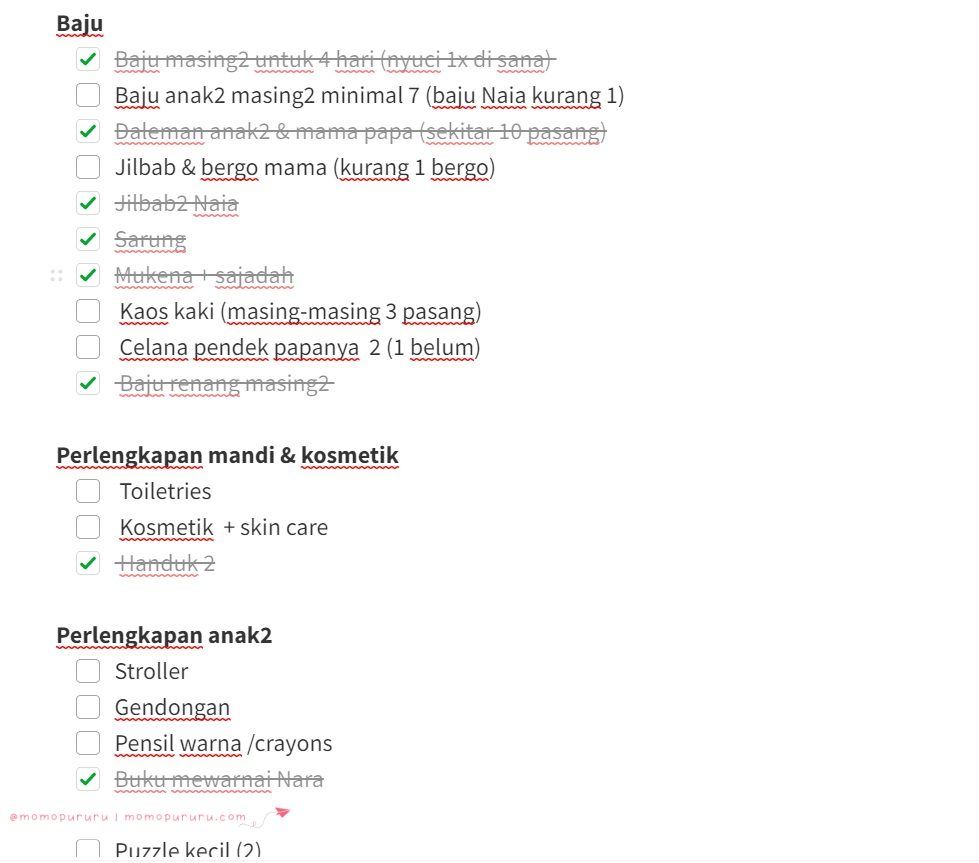 List Barang Bawaan