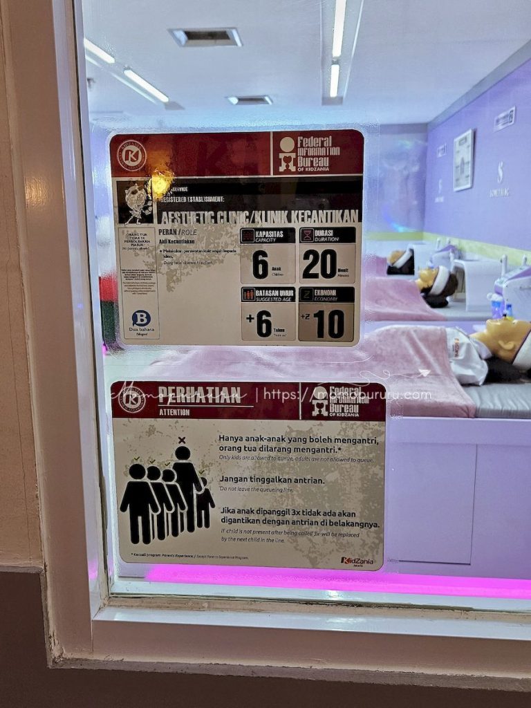 Keterangan di setiap aktivitas Kidzania