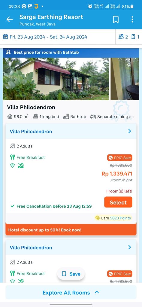 Rate Sarga Earthing Resort di Traveloka