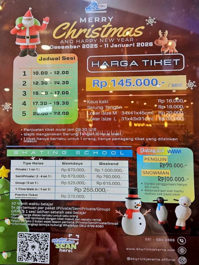 Biaya ice skating di MTA (Mall Taman Anggrek)