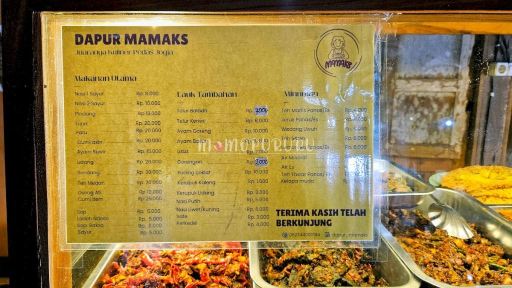 Harga menu Dapur Mamaks yang terjangkau